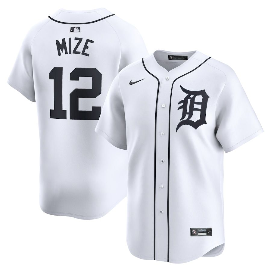 Men Detroit Tigers 12 Casey Mize Nike White Home Limited Player MLB Jersey